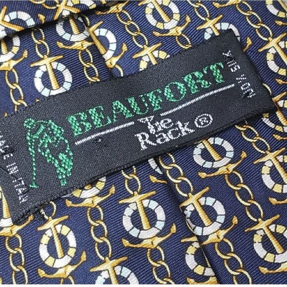 BEAUFORT TIE RACK Silk Nautical Print Neck Tie Anchors Life Ring Buoy - Picture 4 of 6